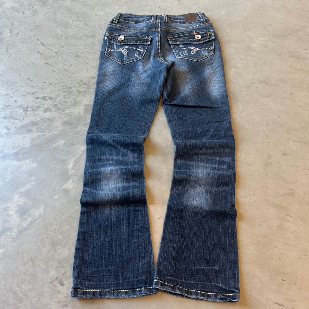 Justice Jeans Mens Dark Wash Distressed Bootcut Denim Rhinestone Pockets 24x27